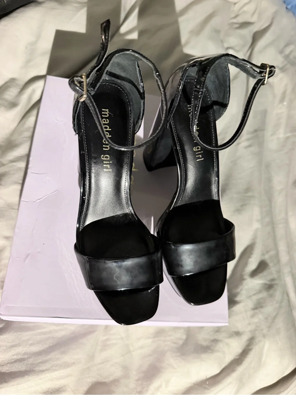 Madden Girl Black Patent Block Heel Sandals